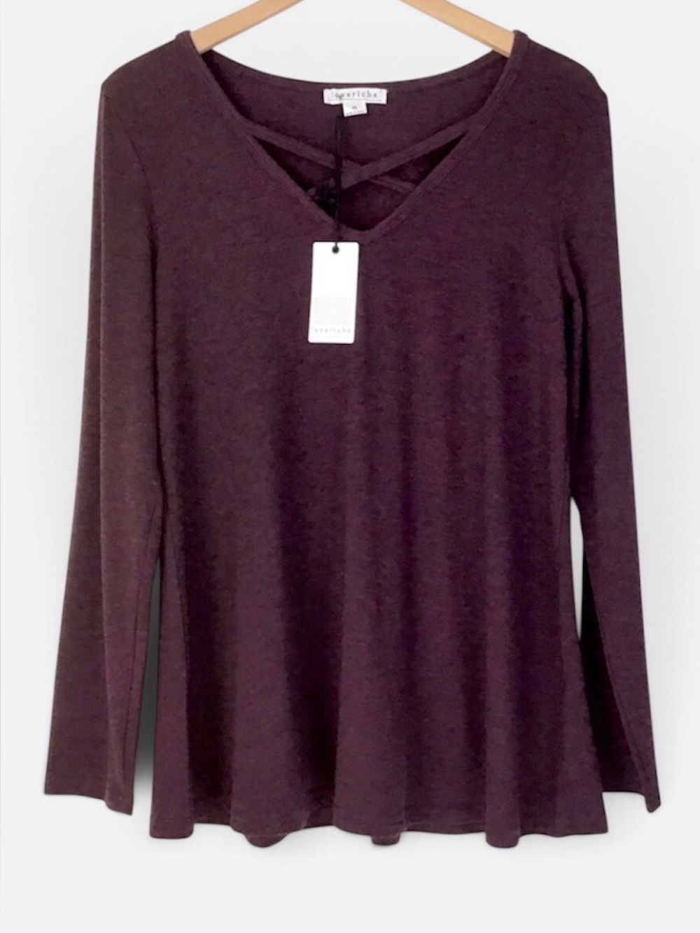 Loveriche Criss-Cross V-Neck Top Size M Long Sleeve Tunic Style Super Soft NWT